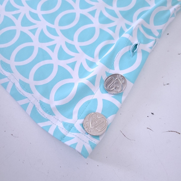 Lulu-B Sleeveless Mini Dress M Turquoise White Stretch Pockets Buttons - Picture 3 of 10